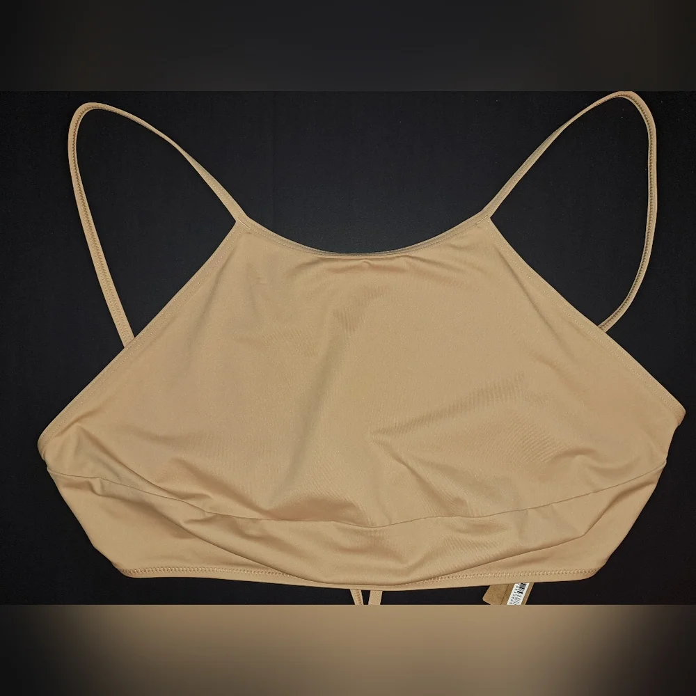 ⛱️NWT SKIMS 2 Piece High neck top Rhinestone Swim Strappy Bikini Nude OCHRE 4X